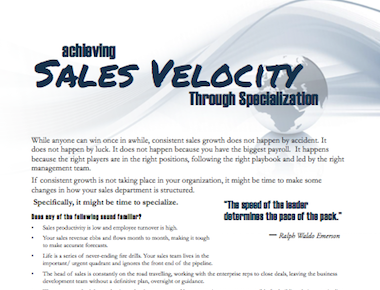 Achieving Sales Velocity through Specialization