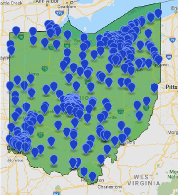 Map in Ohio of clients NuGrowth has impacted